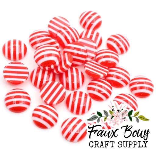 Red&White stripes cabochan (12mm)