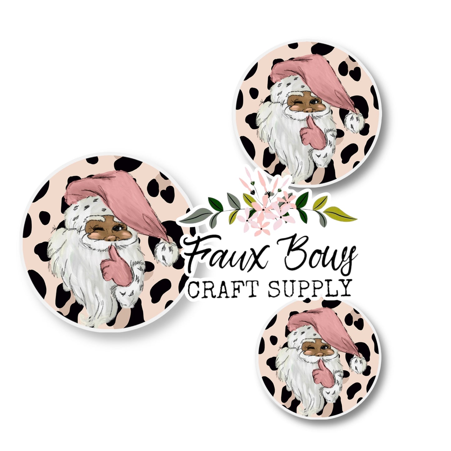 Pink Cheetah Santa-dark skin tone (Custom)-12mm Glass Cabochon