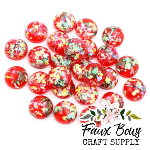 Red w/ Iridescent silvery flakes cabochan (12mm)