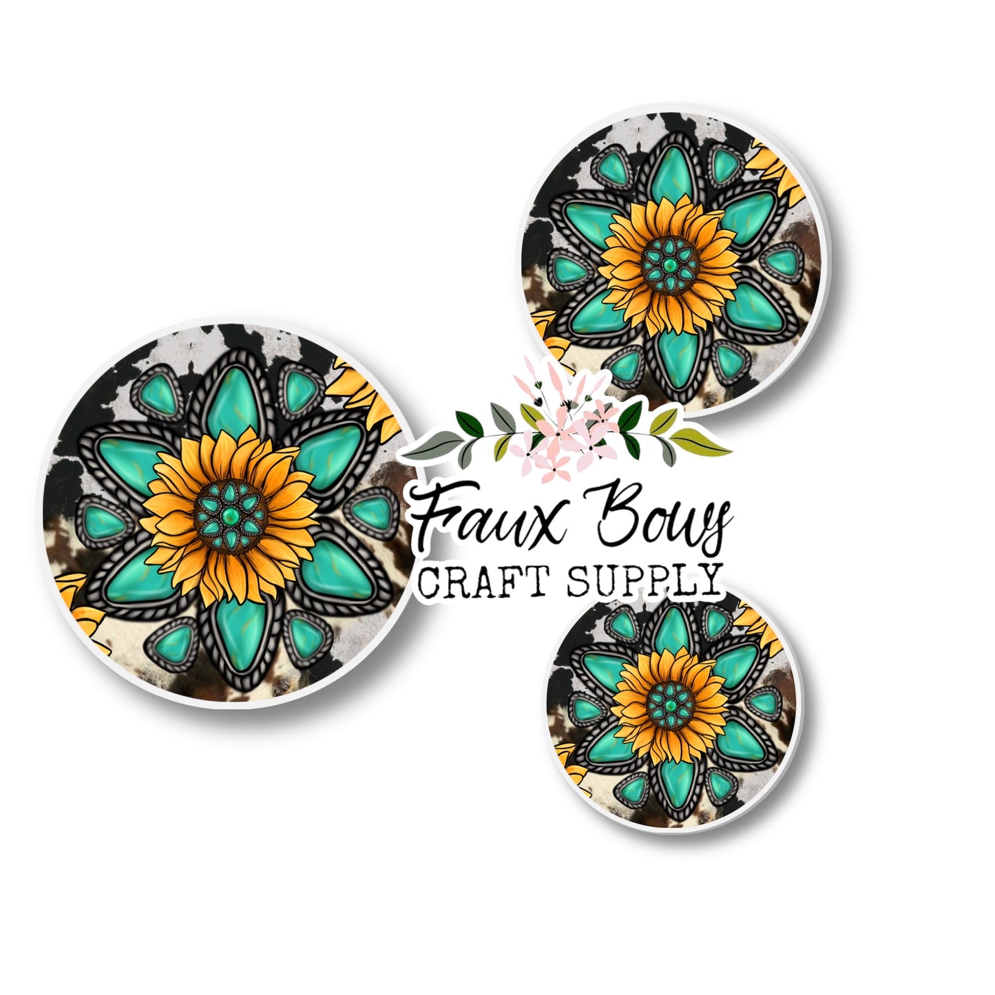 Western Beauty Turquoise Sunflower (Custom)-8/10/12mm Glass Cabochon