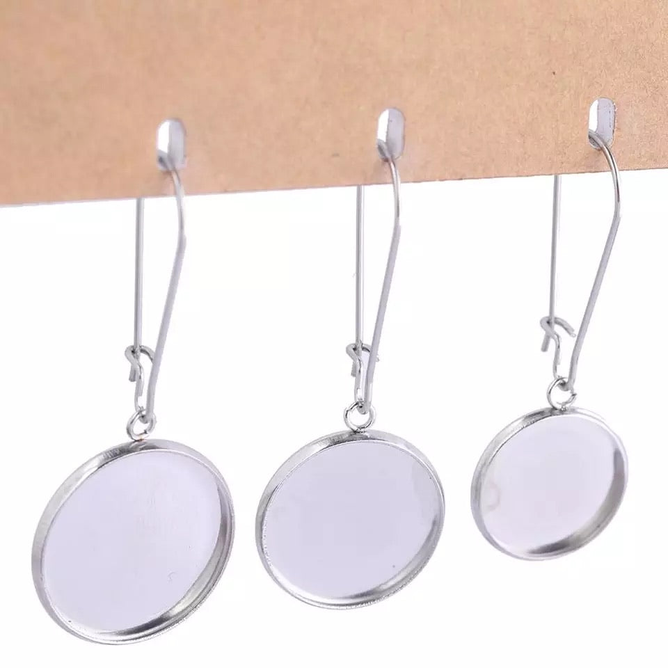 Wire Dangle Stainless Steel-12mm Cabochon Earring Base (Pair)