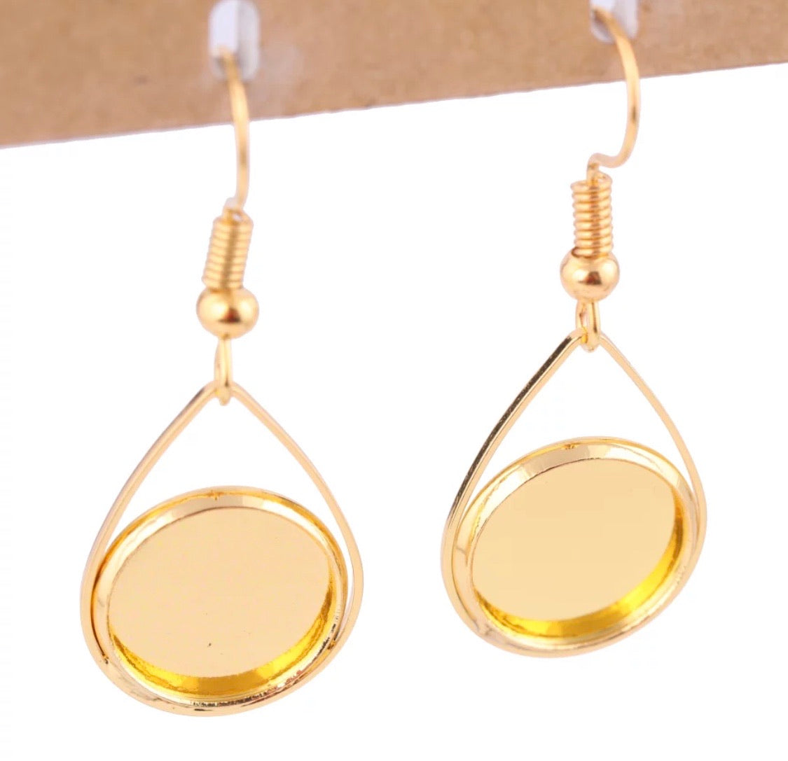 Teardrop-12mm Cabochon Base Dangle Earring Hooks