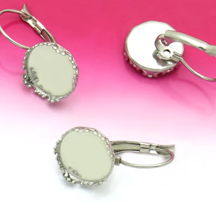 Crown French Lever-12mm Stainless Steel Earring Base (Pair)