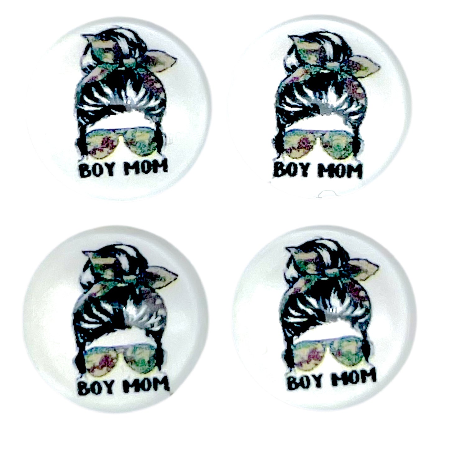Camo Boy Mom-Messy Bun (Custom) 12mm Glass Cabochon