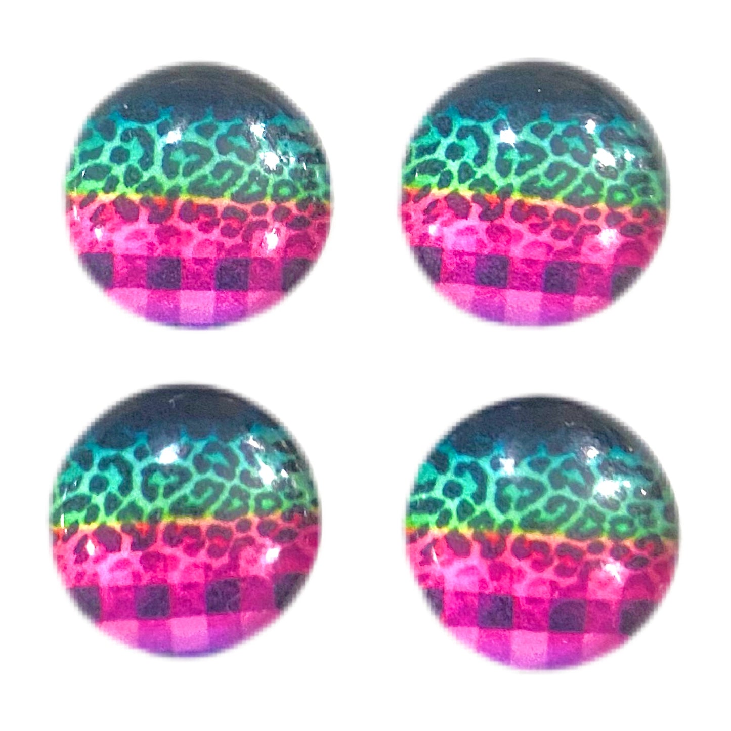 Neon Rainbow Cheetah Plaid (Custom)-12mm Glass Cabochon