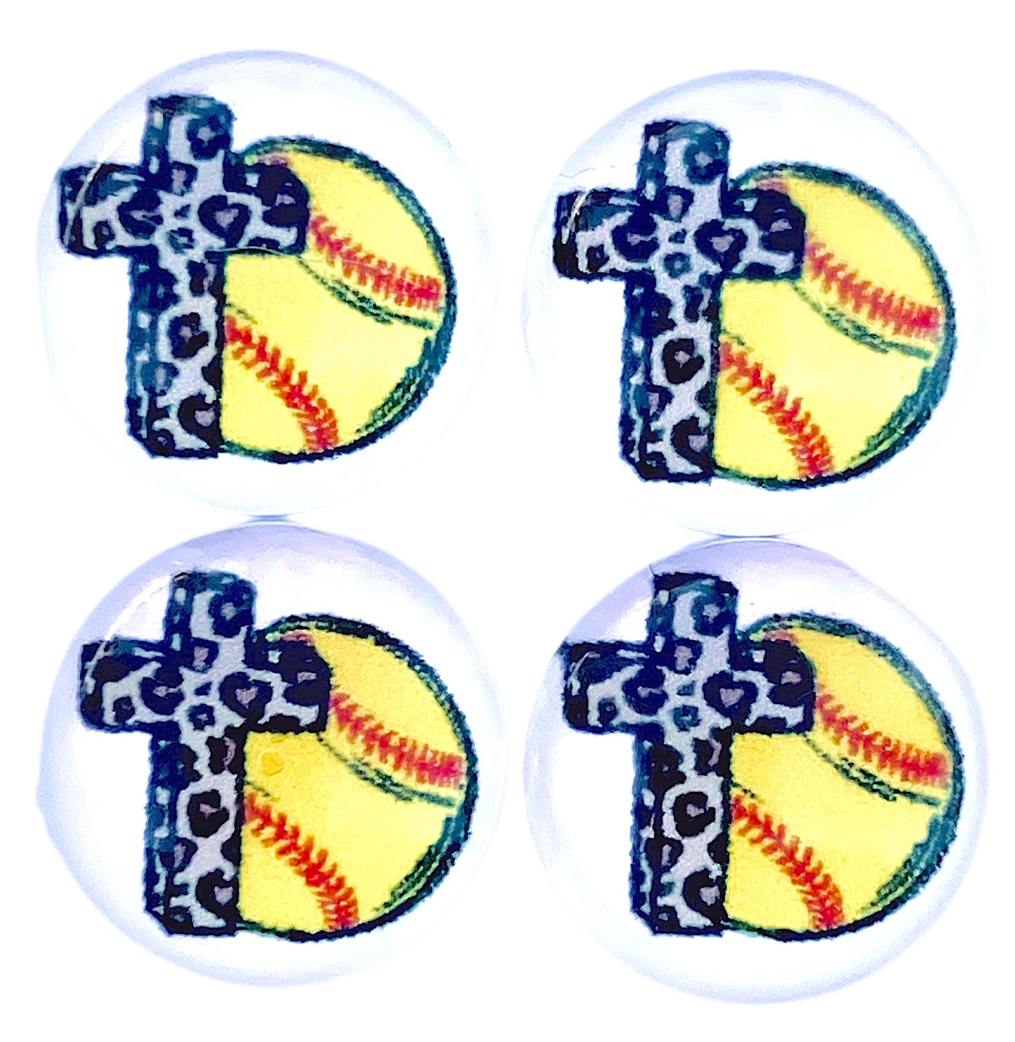 Cheetah Cross Softball-12mm Glass Cabochon