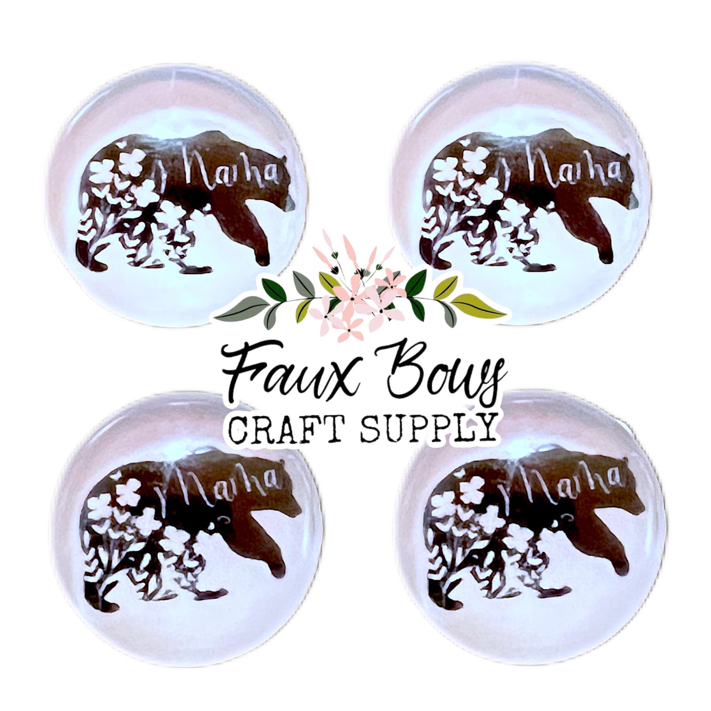 Floral Mama Bear (Custom)-12mm Glass Cabochon