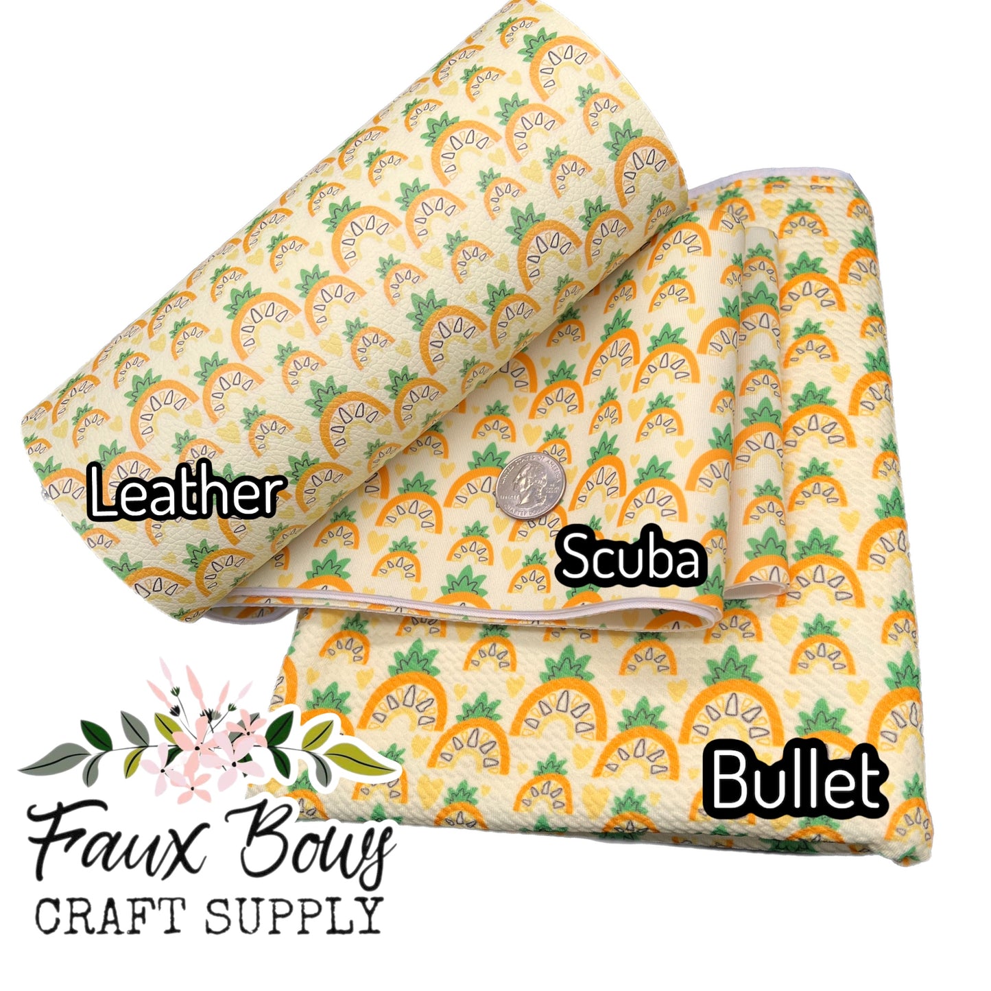 💛Pineapple Rainbow Printed Fabric- Bullet/Scuba/Leather