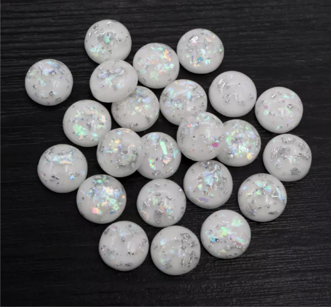 White With Silver Flakes-12mm Cabochon