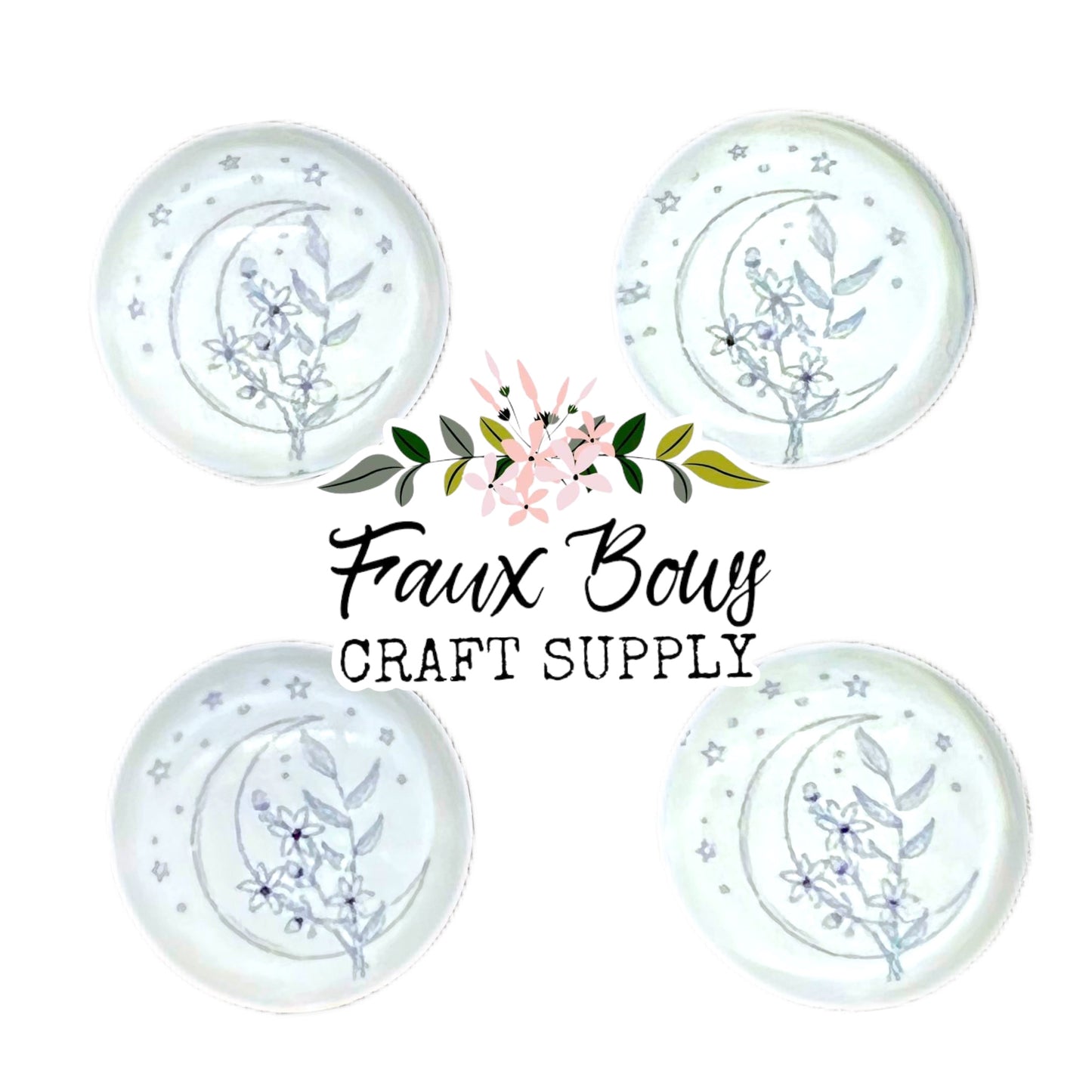 Floral Bouquet Moon (Custom)-12mm Glass Cabochon
