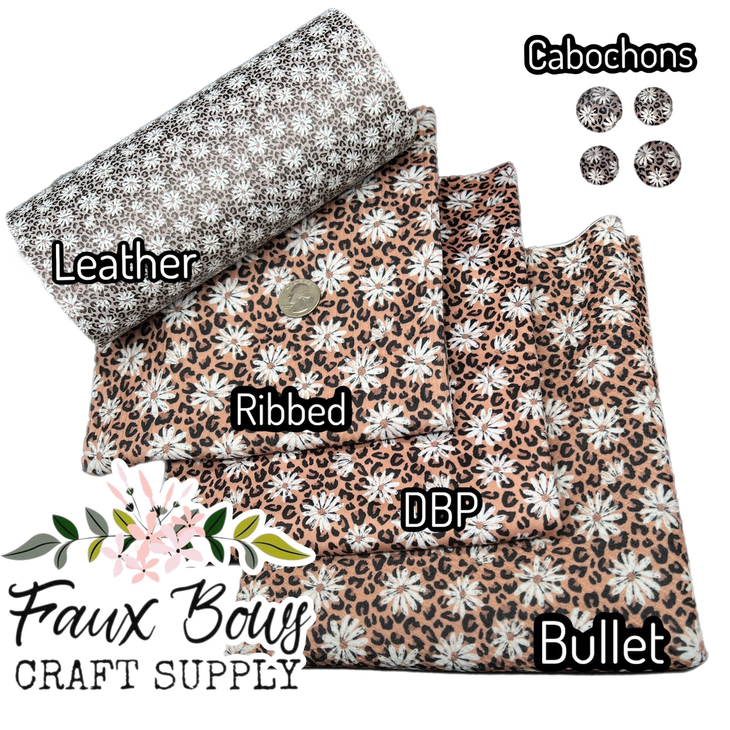 Leopard Daisies Printed Fabric- Ribbed Knit/Bullet/DBP/Scuba/Leather