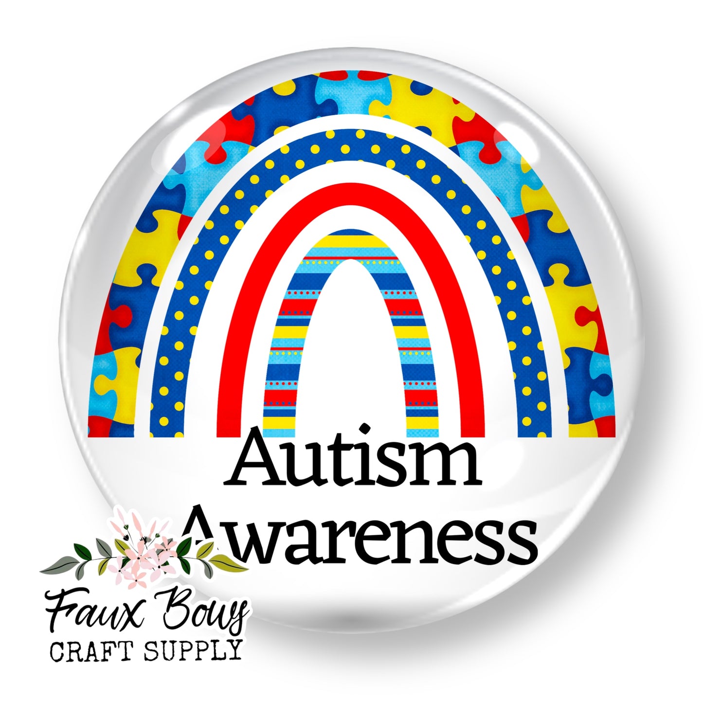 Autism Awareness -12mm Glass Cabochon