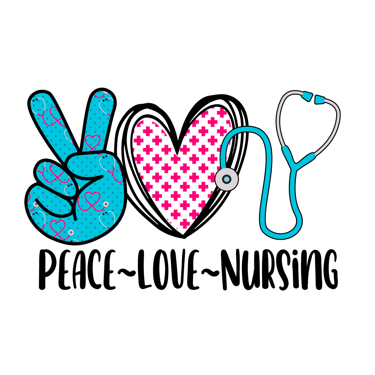 Peace, Love, Nursing (Custom)-12mm Glass Cabochon