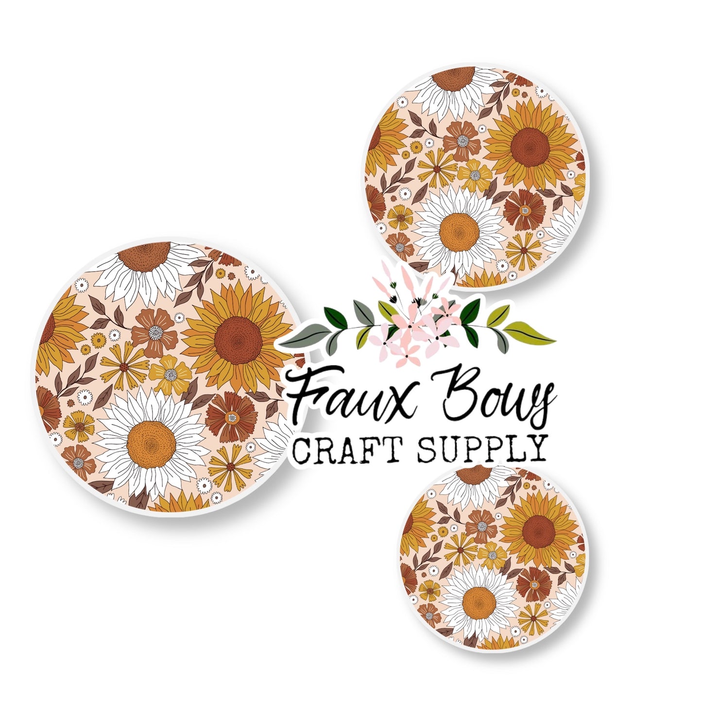 Retro Sunflower Floral (Custom)-10/12mm Glass Cabochon