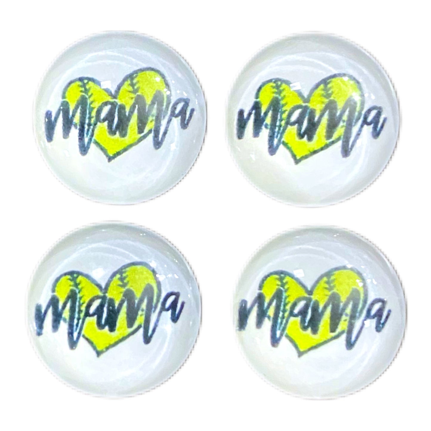 Softball Heart-Mama (Custom)-12mm Glass Cabochon