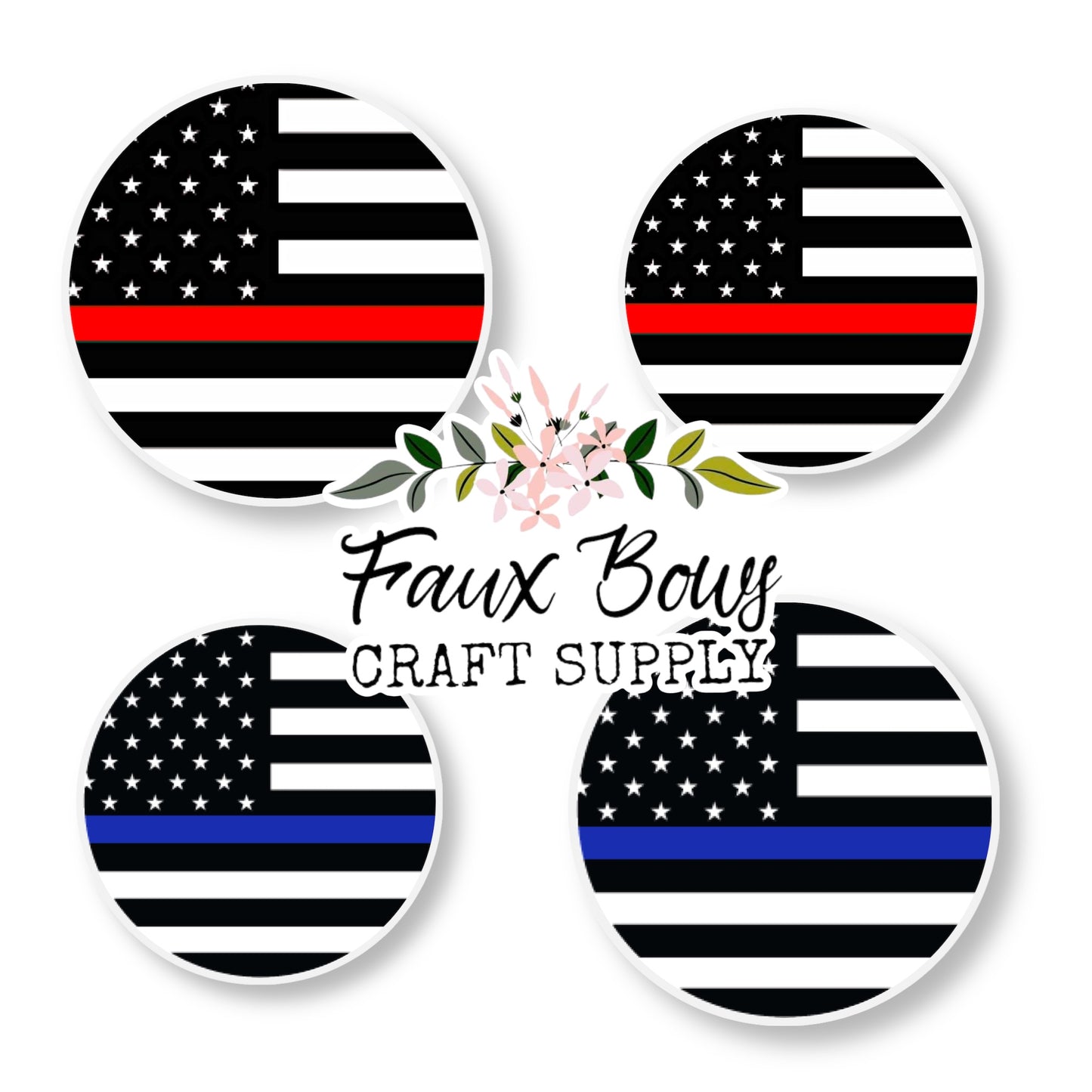 Thin BLUE /RED Line (Custom)-10/12mm Glass Cabochon