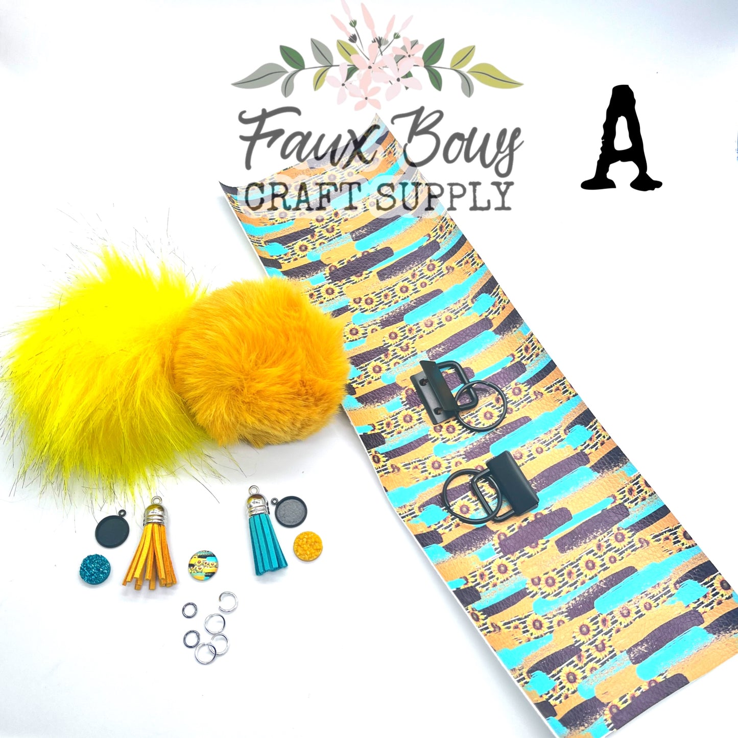 Teal Sunflower Brushstrokes Keychain DIY KIT