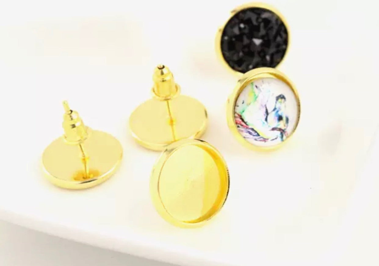 Stud Earring Base-12mm Cabochon