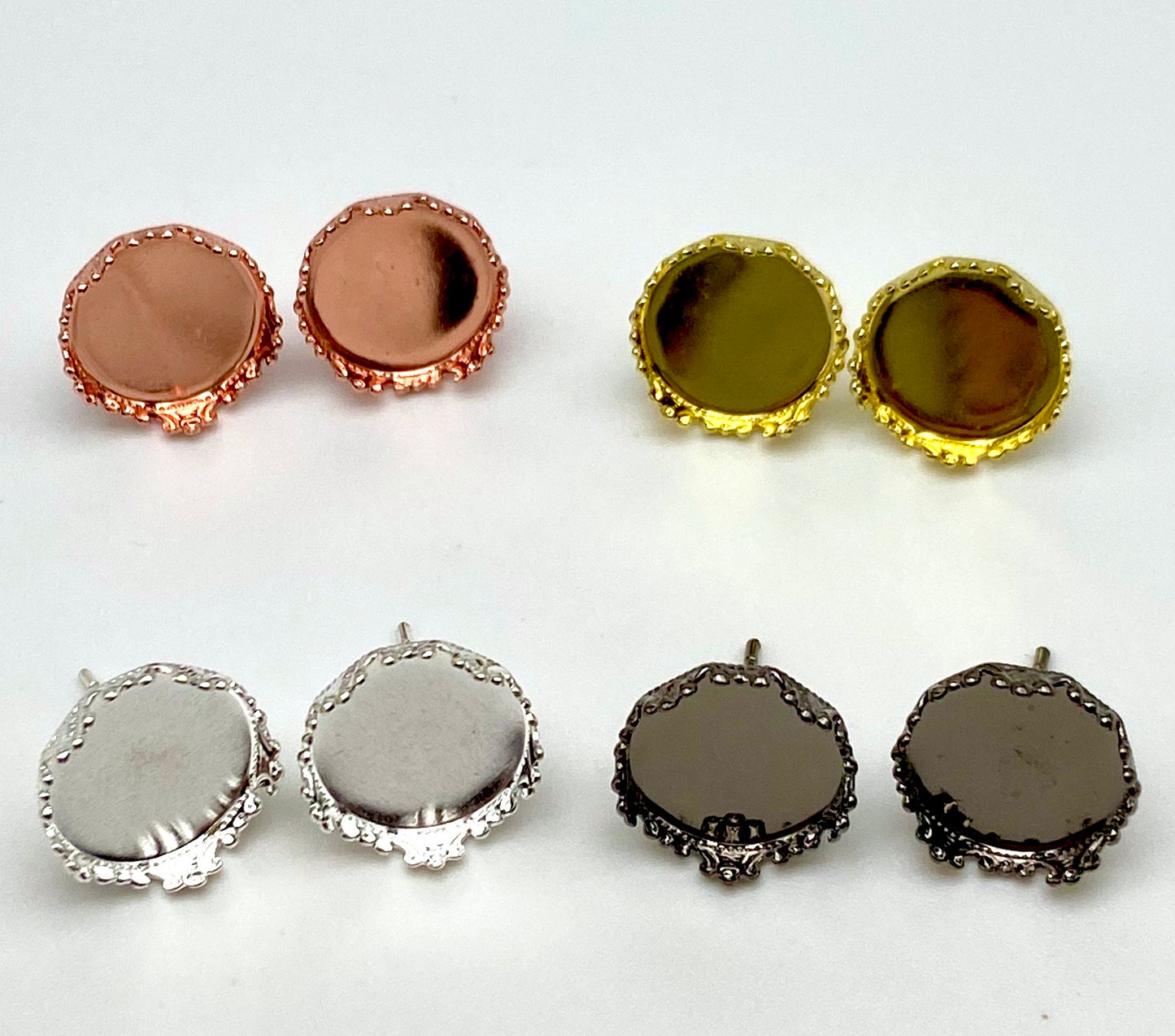 Crown Stud-12mm Stainless Steel Earring Base (Pair)