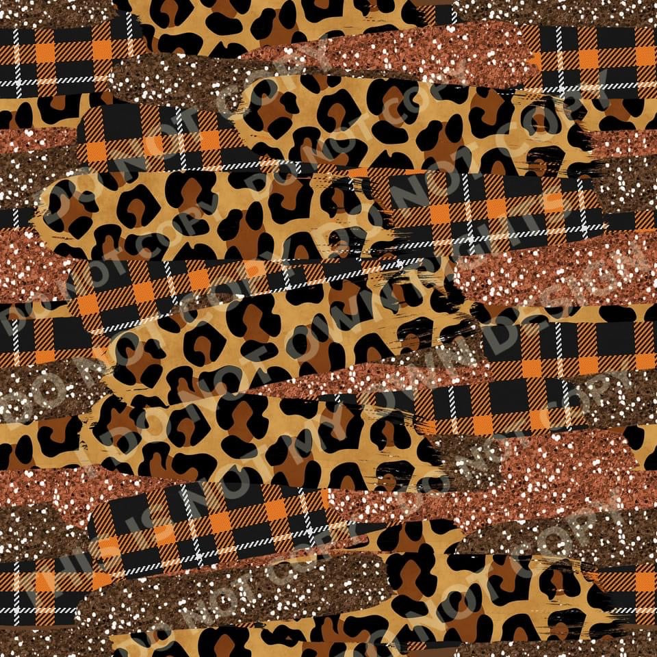Cheetah and Fall Plaid Brushstrokes Printed Fabric Ribbed Knit/Bullet/DBP/Scuba/Leather