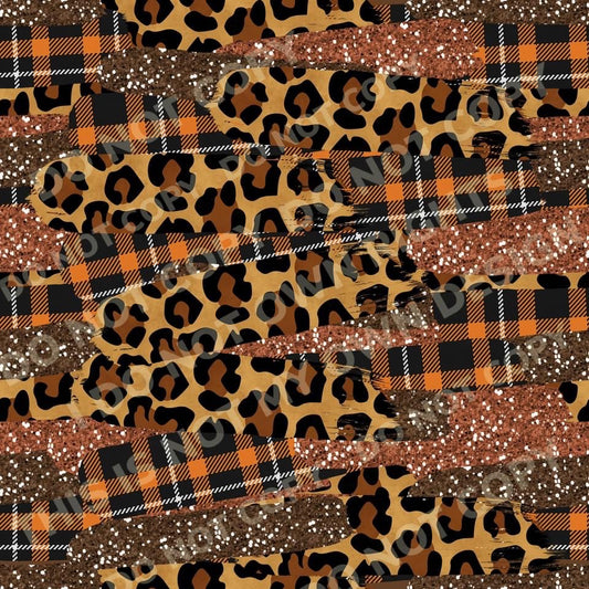Cheetah and  Fall Plaid Brushstrokes Printed Fabric Ribbed Knit/Bullet/DBP/Scuba/Leather