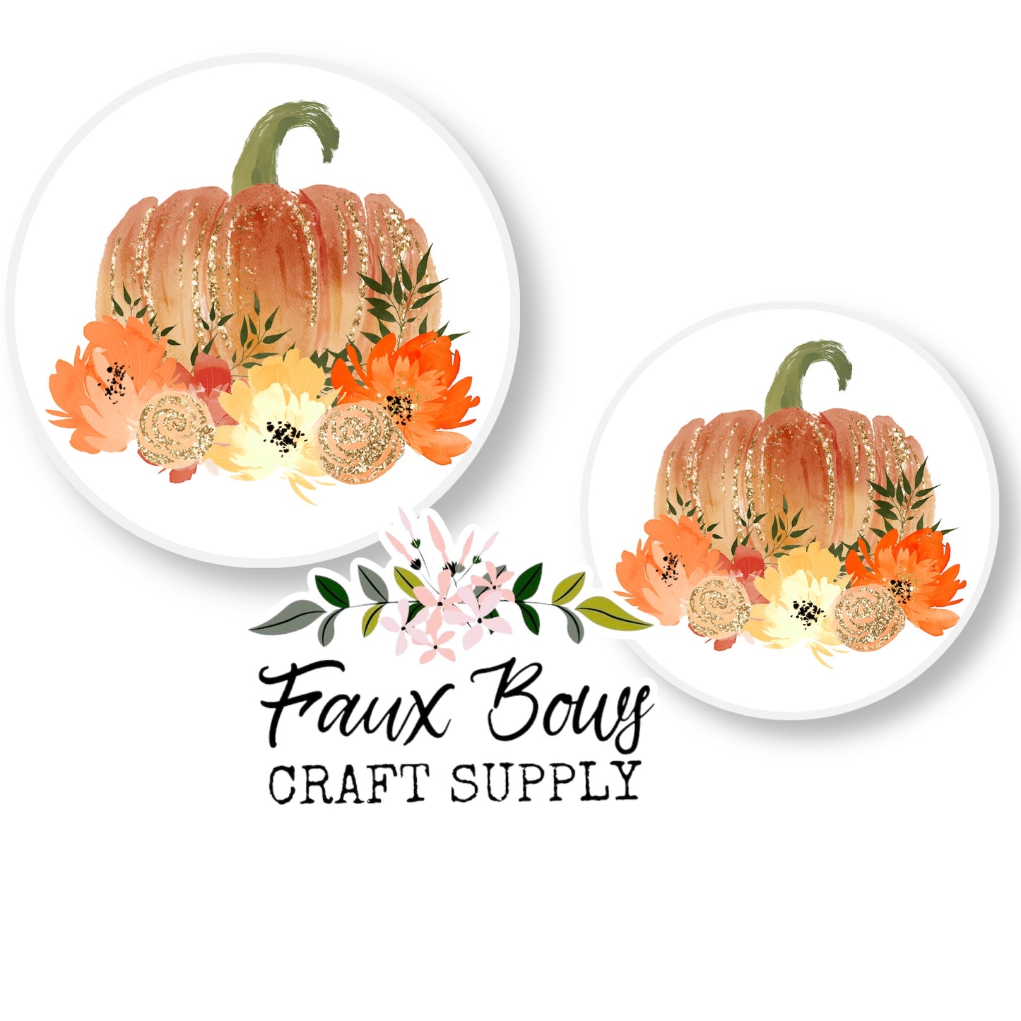 Watercolor Orange Pumpkin Bouquet (Custom)-10/12mm Glass Cabochon