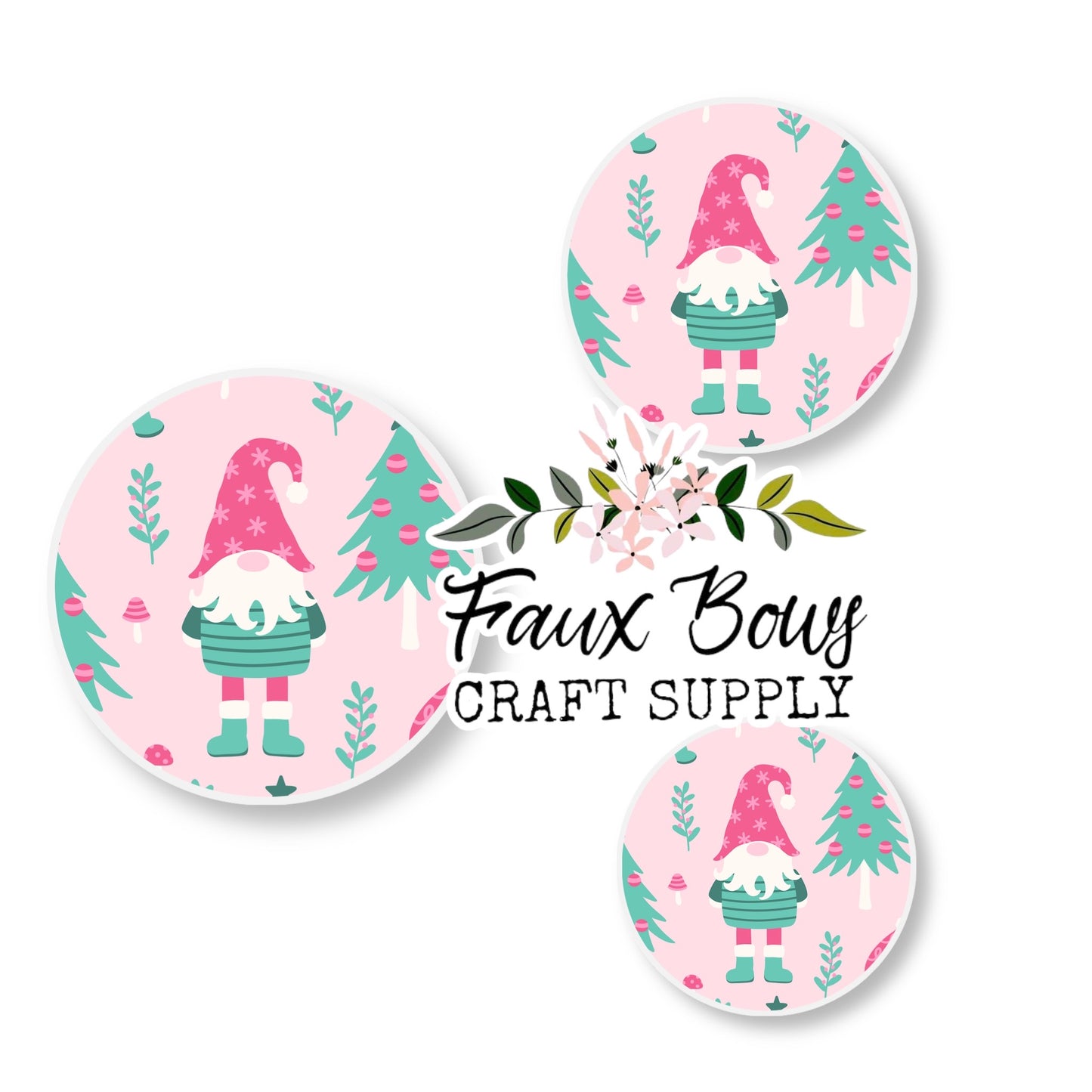 Pink Christmas Gnomes (Custom)-8/10/12mm Glass Cabochon