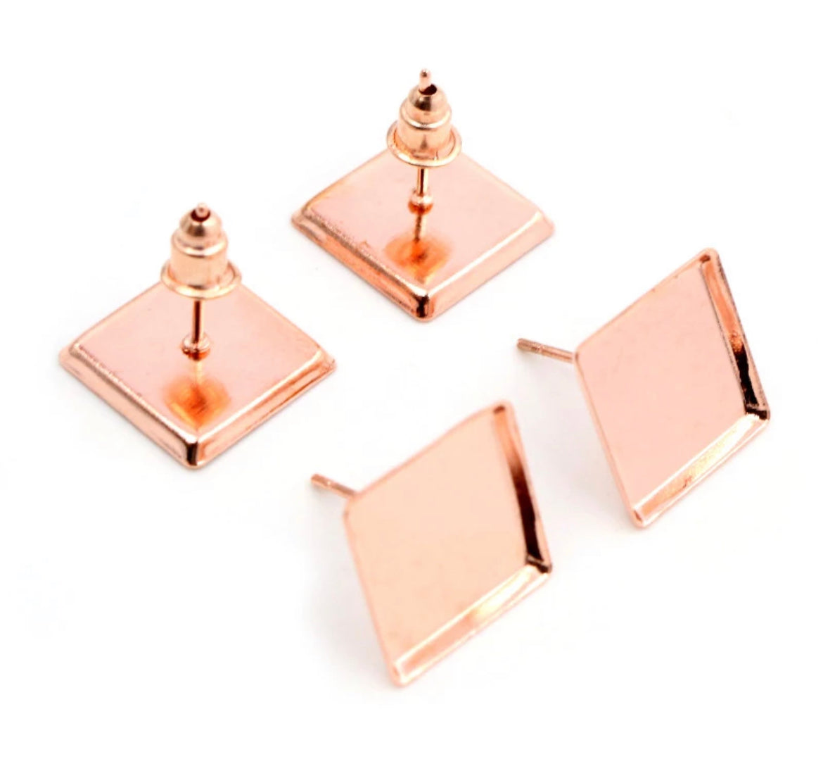Square Stud Earrings-12mm Base