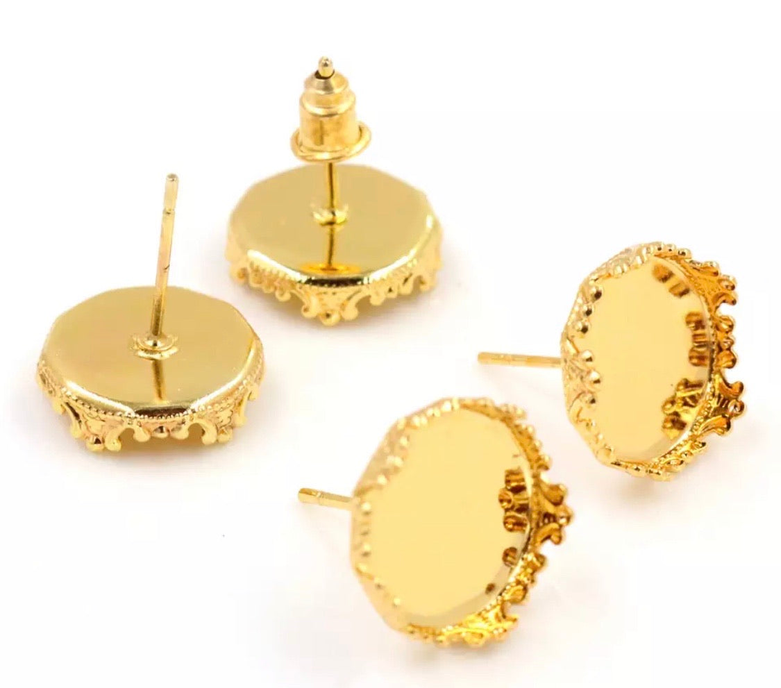 Crown Stud-12mm Stainless Steel Earring Base (Pair)