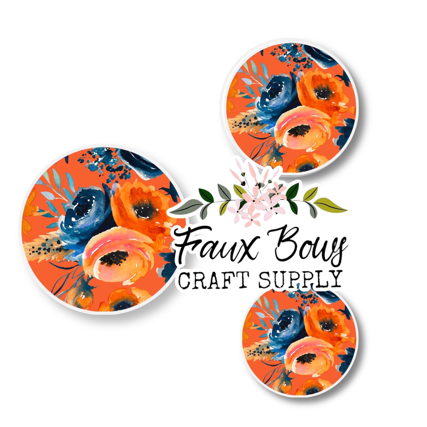 Orange and Blue Floral (Custom)-8/10/12mm Glass Cabochon
