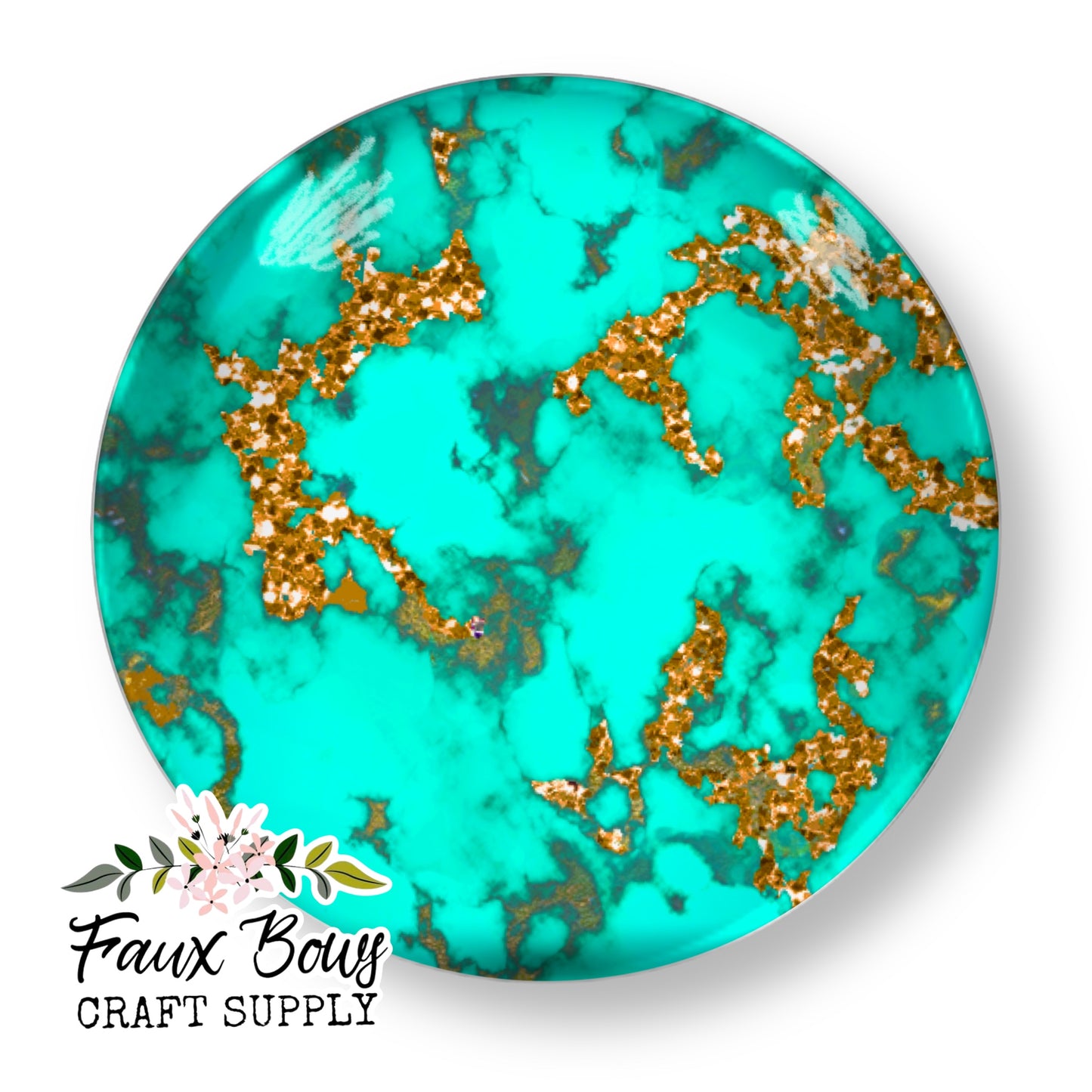 Turquoise/Gold Marble (Custom)-8/10/12mm Glass Cabochon