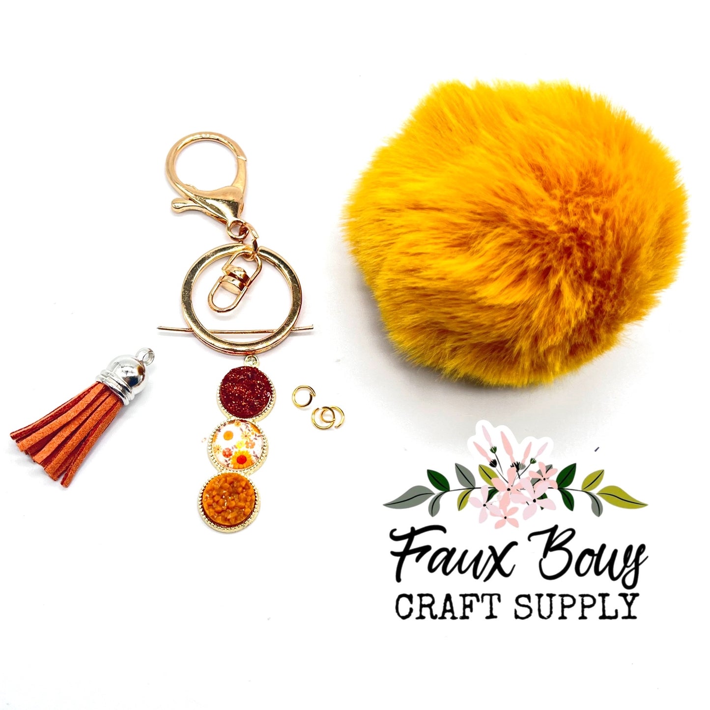 Yellow Fall Floral Puff Keychain DIY KIT