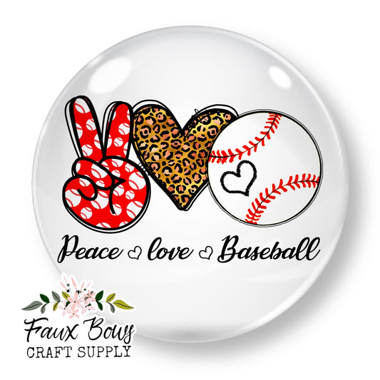 Peace, Love, Baseball (Custom)-12mm Glass Cabochon
