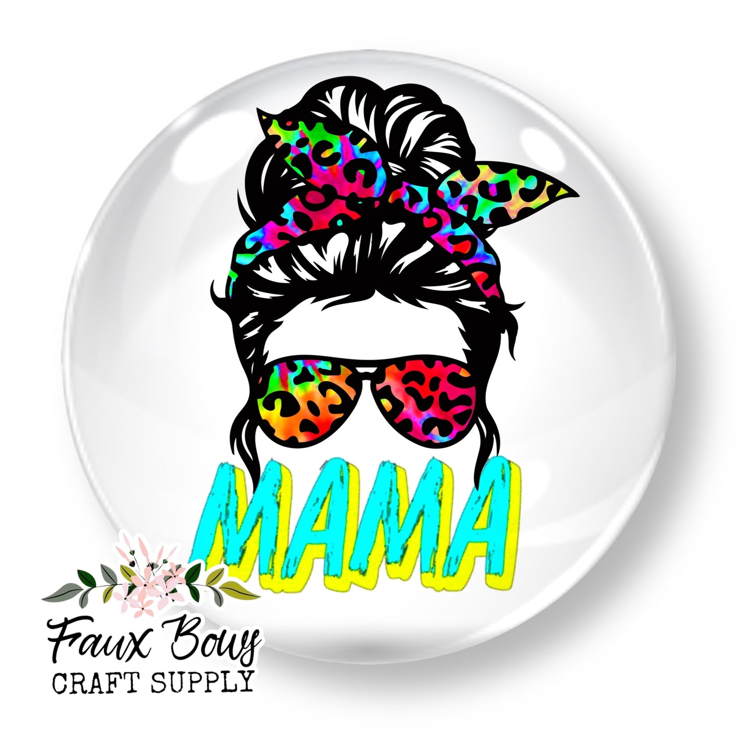 Mama Tie Dye Cheetah Messy Bun (Custom)- 12mm Glass Cabochon (Copy)