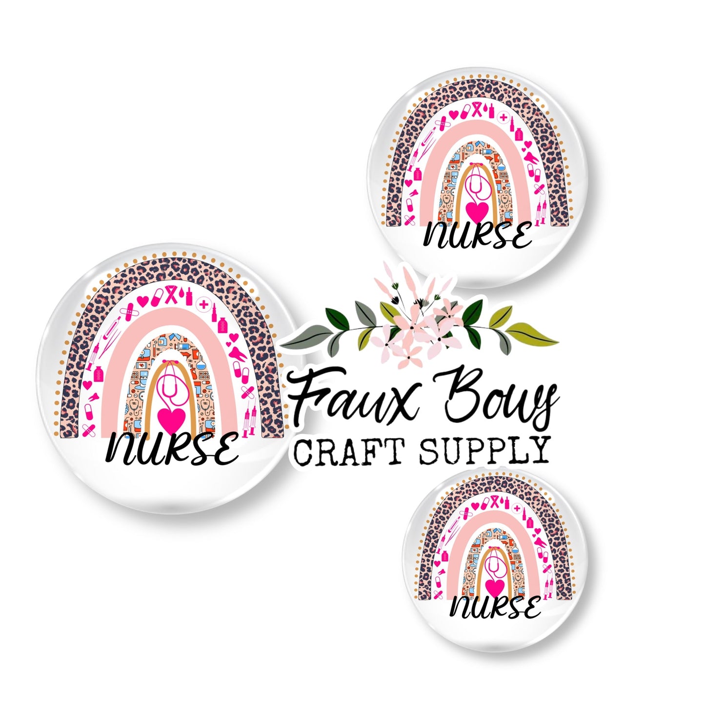 Nurse Pink Rainbow (Custom)- 12mm Glass Cabochon