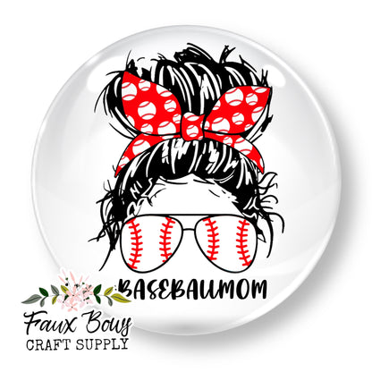 Baseball Mom Messy Bun (Custom)- 12mm Glass Cabochon