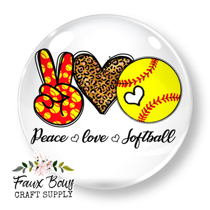 Peace Love Softball(Custom)- 12mm Glass Cabochon