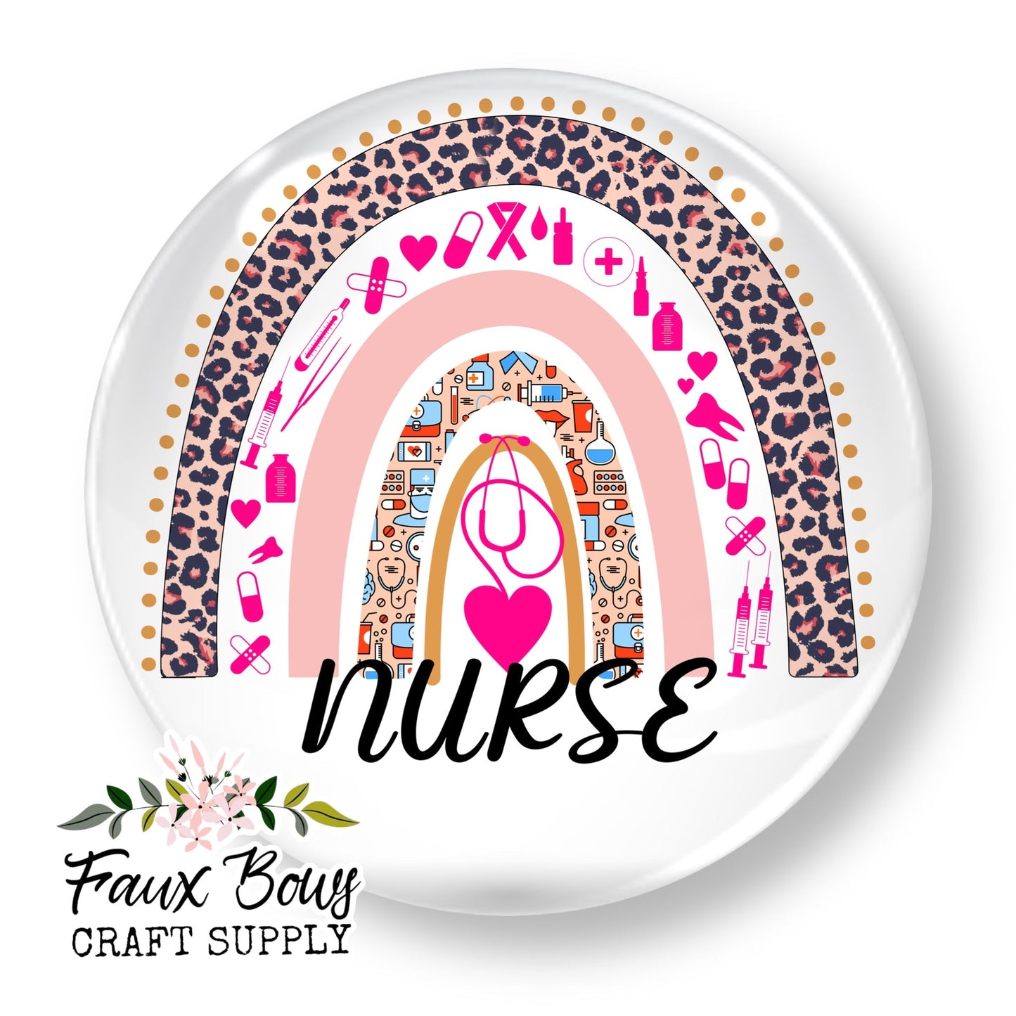 Nurse Pink Rainbow (Custom)- 12mm Glass Cabochon