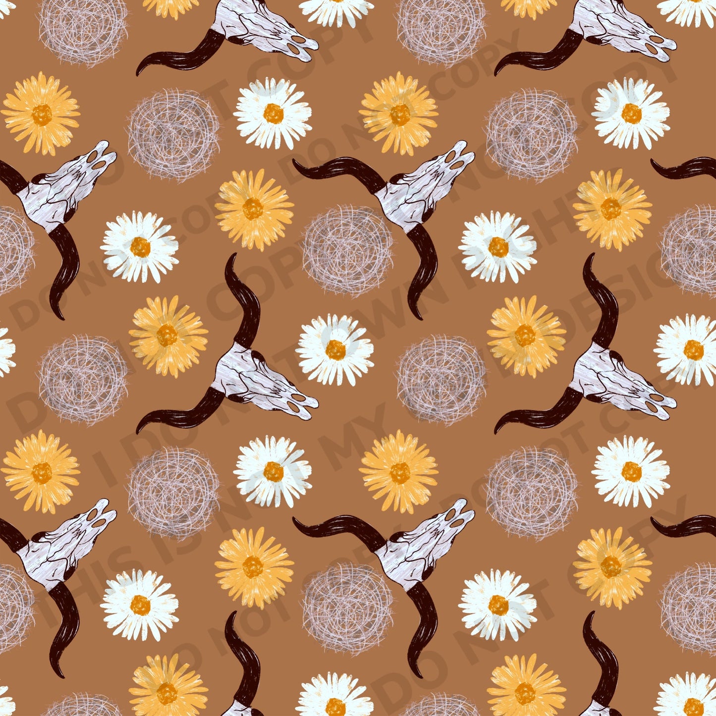 Longhorn Daisies Fabric-Bullet/DBP/Leather