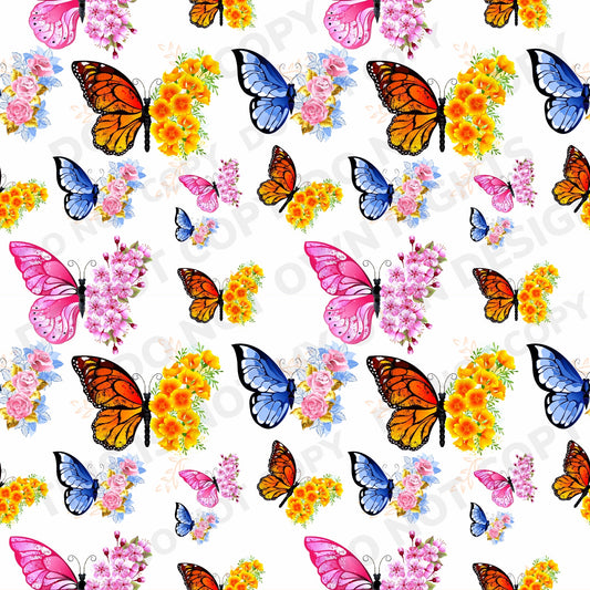 Floral Butterflies Fabric-Bullet/DBP/Leather