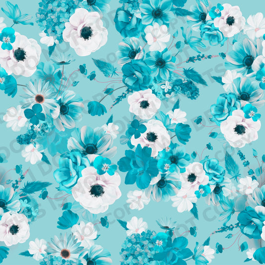 Blue Blooms Fabric-Bullet/DBP/Leather