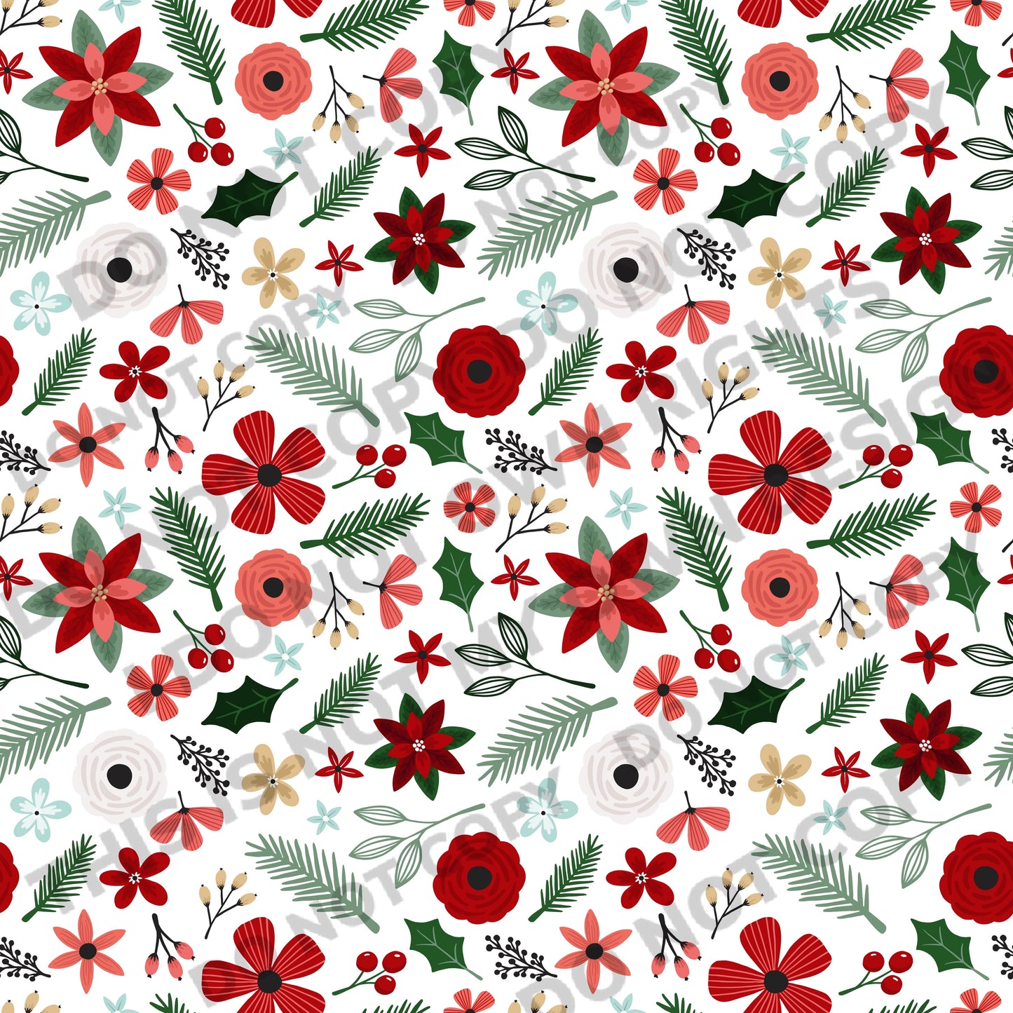 Merry Berry Christmas Floral Printed Fabric Bullet/DBP/Leather