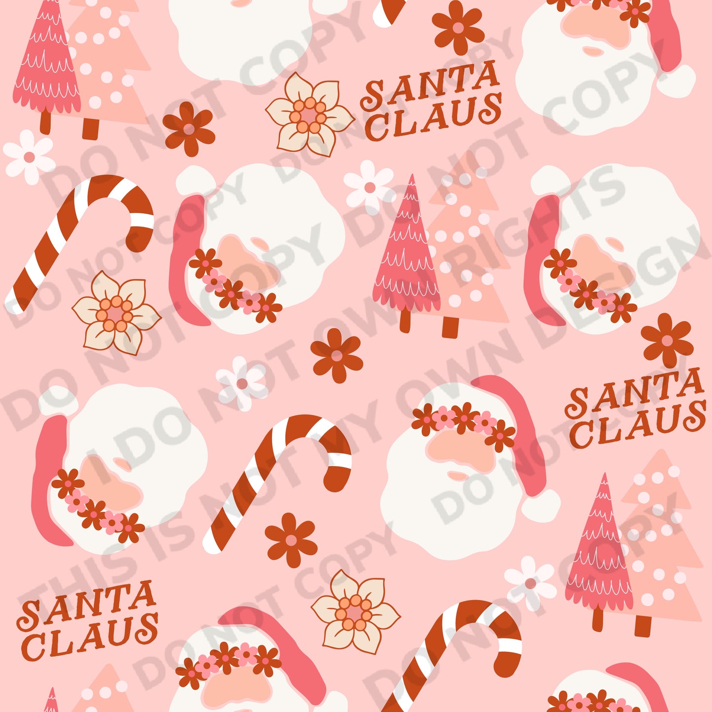 Retro Floral Santa Claus Printed Fabric: Bullet/DBP/Leather