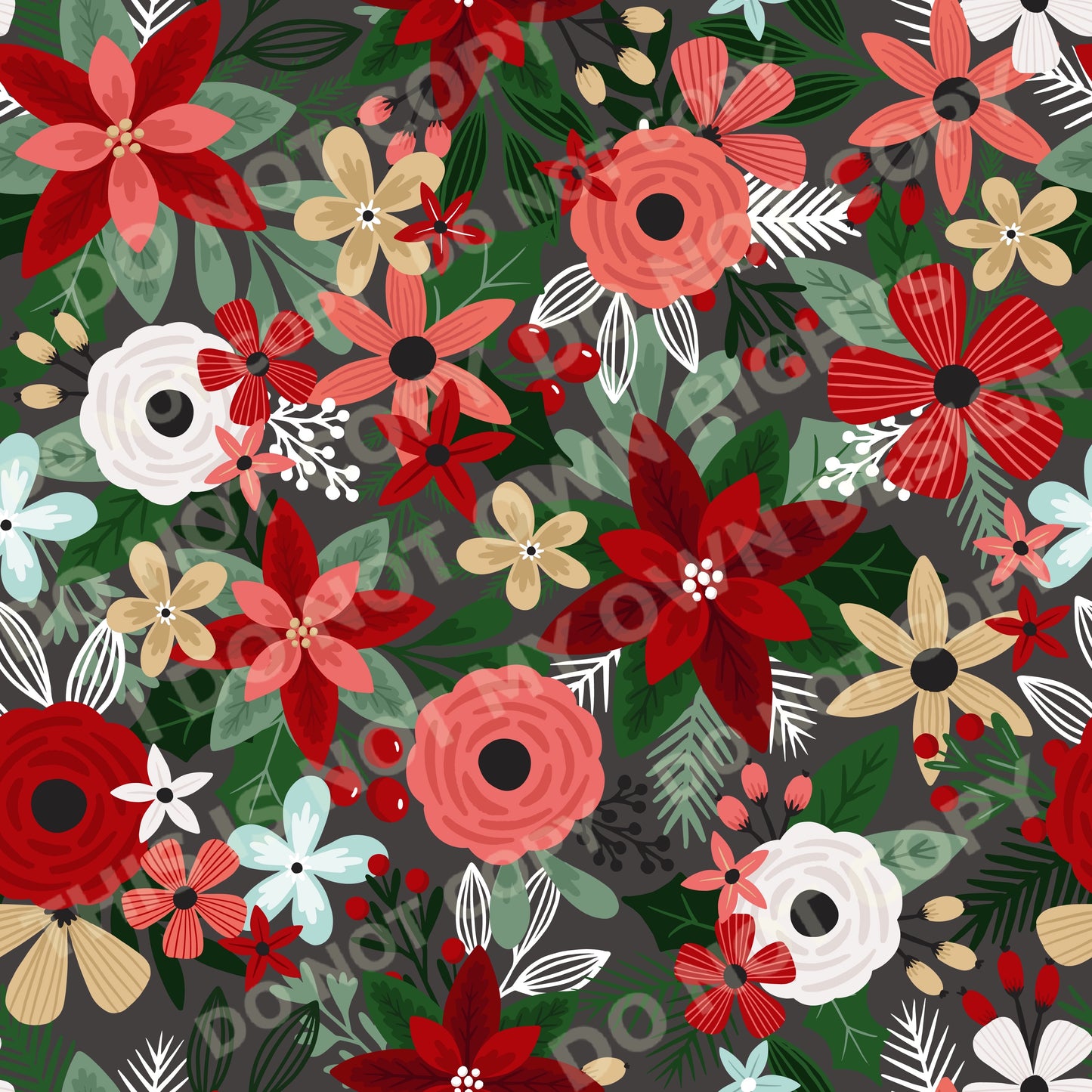 Merry Christmas Floral Printed Fabric Bullet/DBP/Leather
