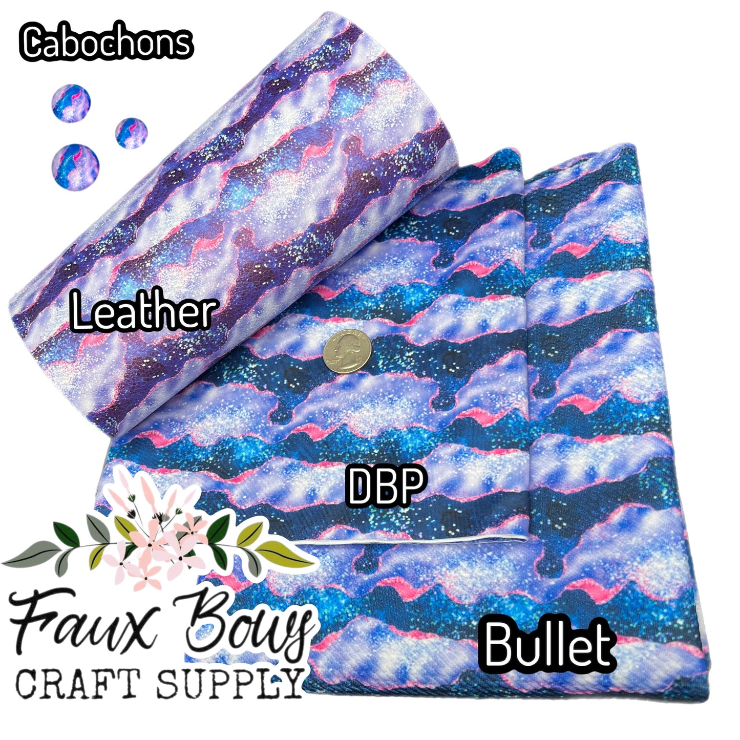 Purple Ocean Geode Agate Printed Fabric- Bullet/DBP/Leather