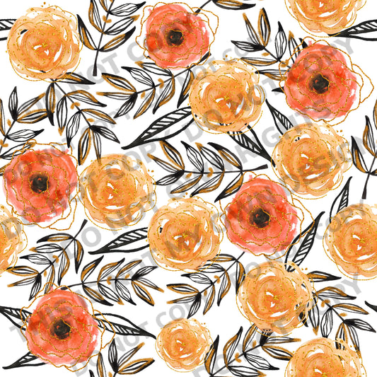 Orange Wild Flowers Printed Fabric Ribbed Knit/Bullet/DBP/Scuba/Leather