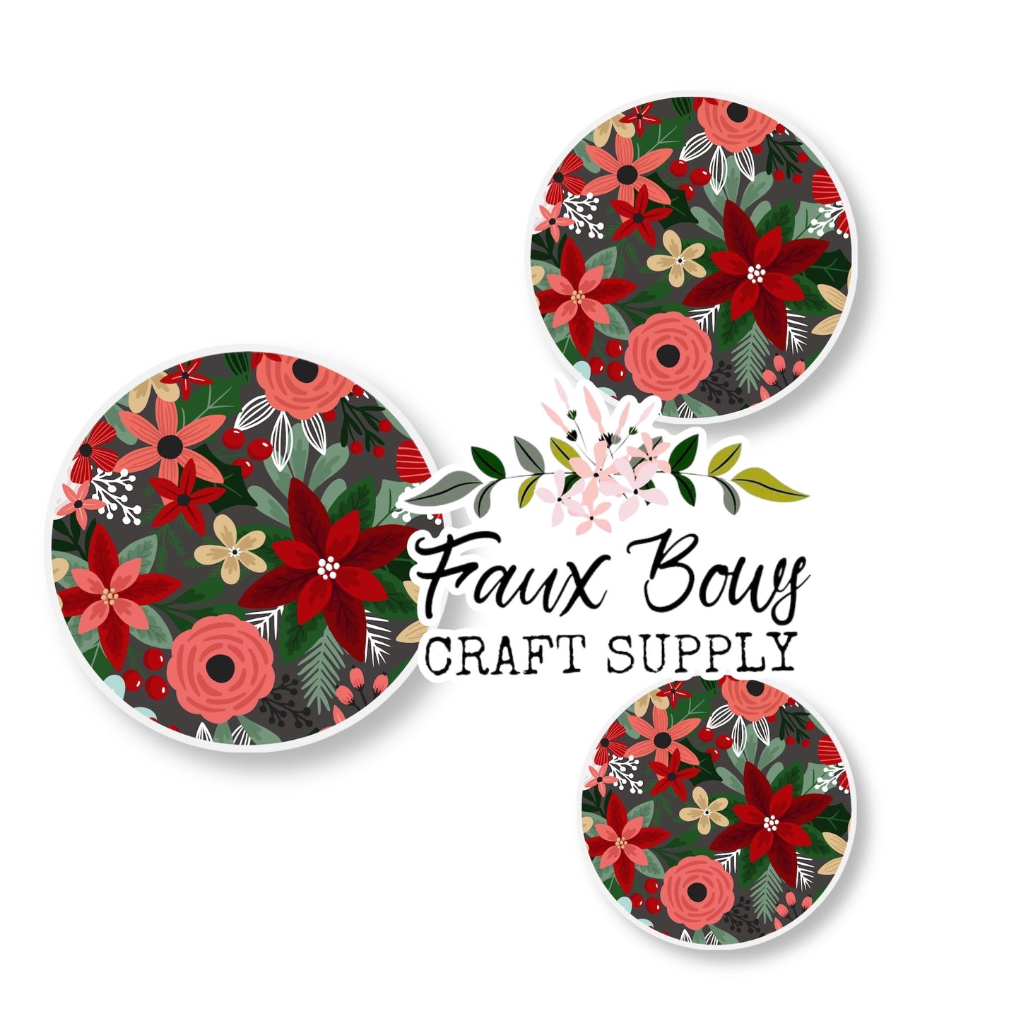 Merry Christmas Floral (Custom)-8/10/12mm Glass Cabochon