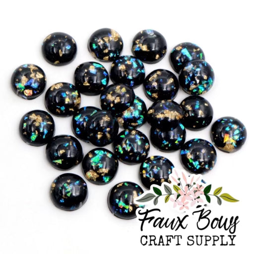 Black w/ Opals&Gold flakes Cabochan (12mm)