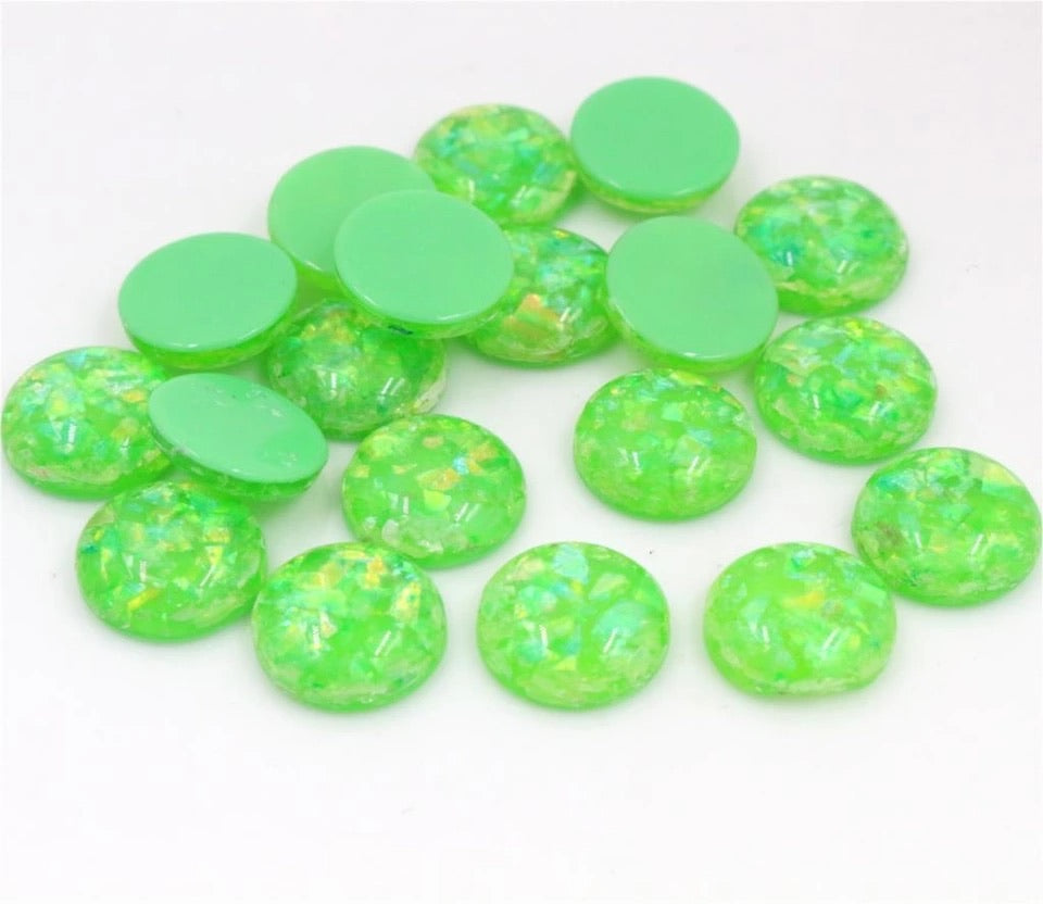 Light Green Iridescent Flakes-12mm Cabochon