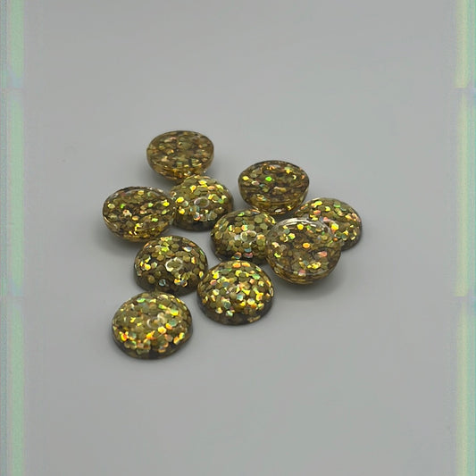 Gold Glitter Sparkle - 12mm Glass Cabochon
